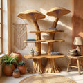 Rustic Mushroom Bookshelf with Handcrafted Solid Wood Shelving, Whimsical Bookcase Organizer for Living Room