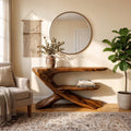 Organic Console Table, Natural Solid Wood Entryway Sofa Table for Living Room & Foyer