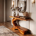 Rustic Sculptural Console Table With Curved Base For Entryway