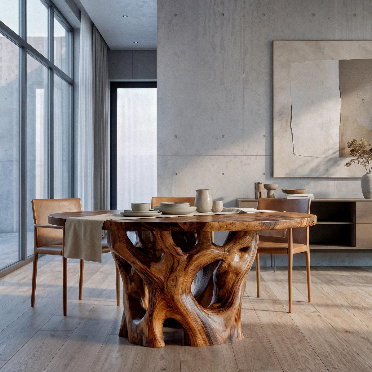 Organic Round Dining Table With Nature Inspired Cutout Form For Dining Room And Breakfast Nook SINLKIDN223