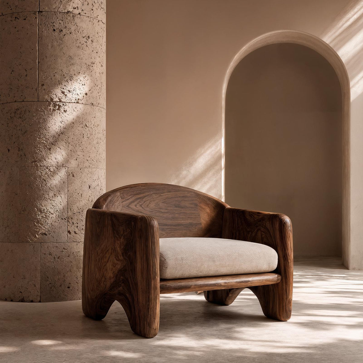 Rustic Armchair Sculptural Solid Wood Design For Living Room SINLKIAC030