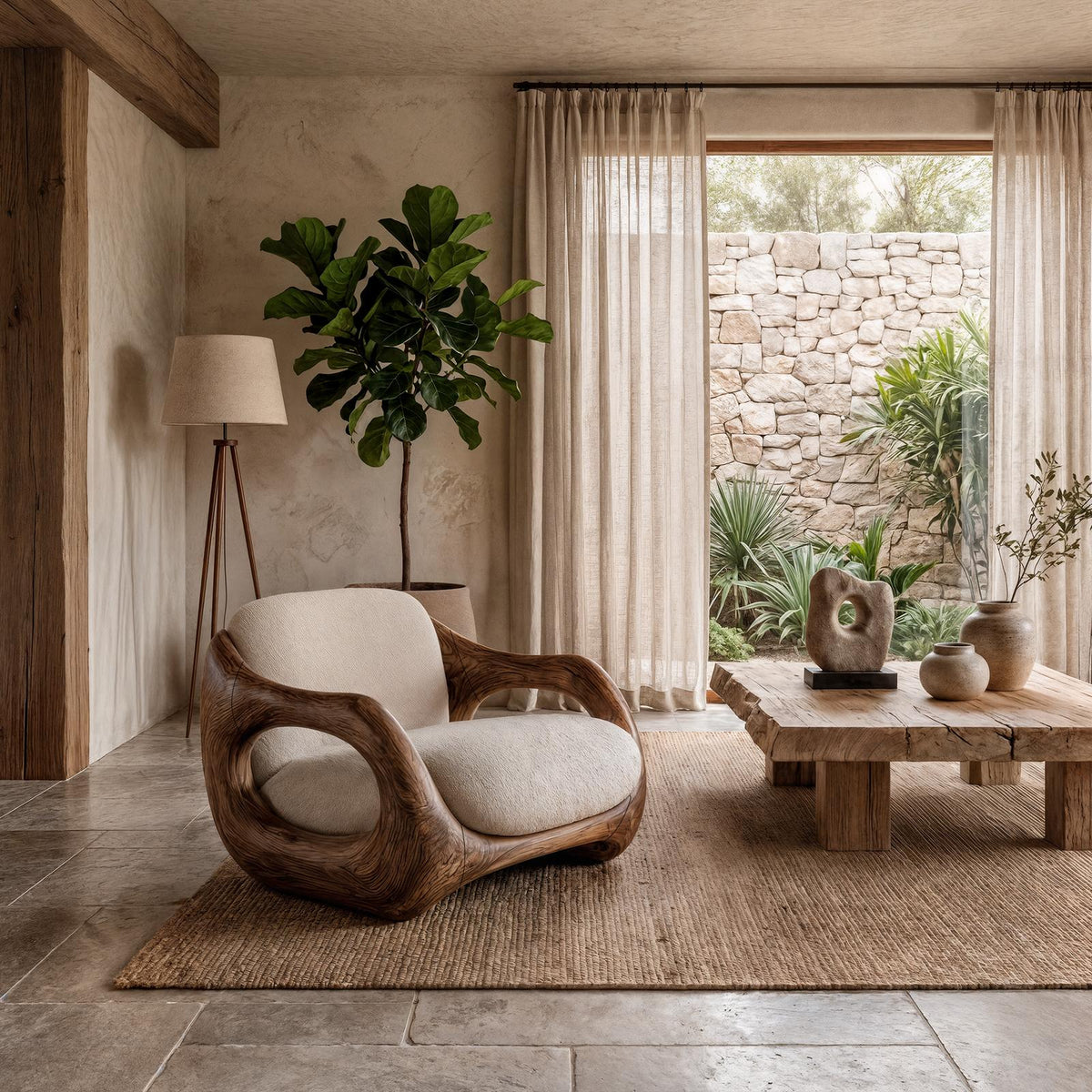 Sculptural Armchair Nature Inspired Wood Design For Living Room SINLKIAC031