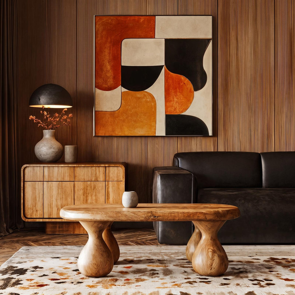 Rustic Coffee Table With Handcrafted Sculptural Wood Design For Living Room