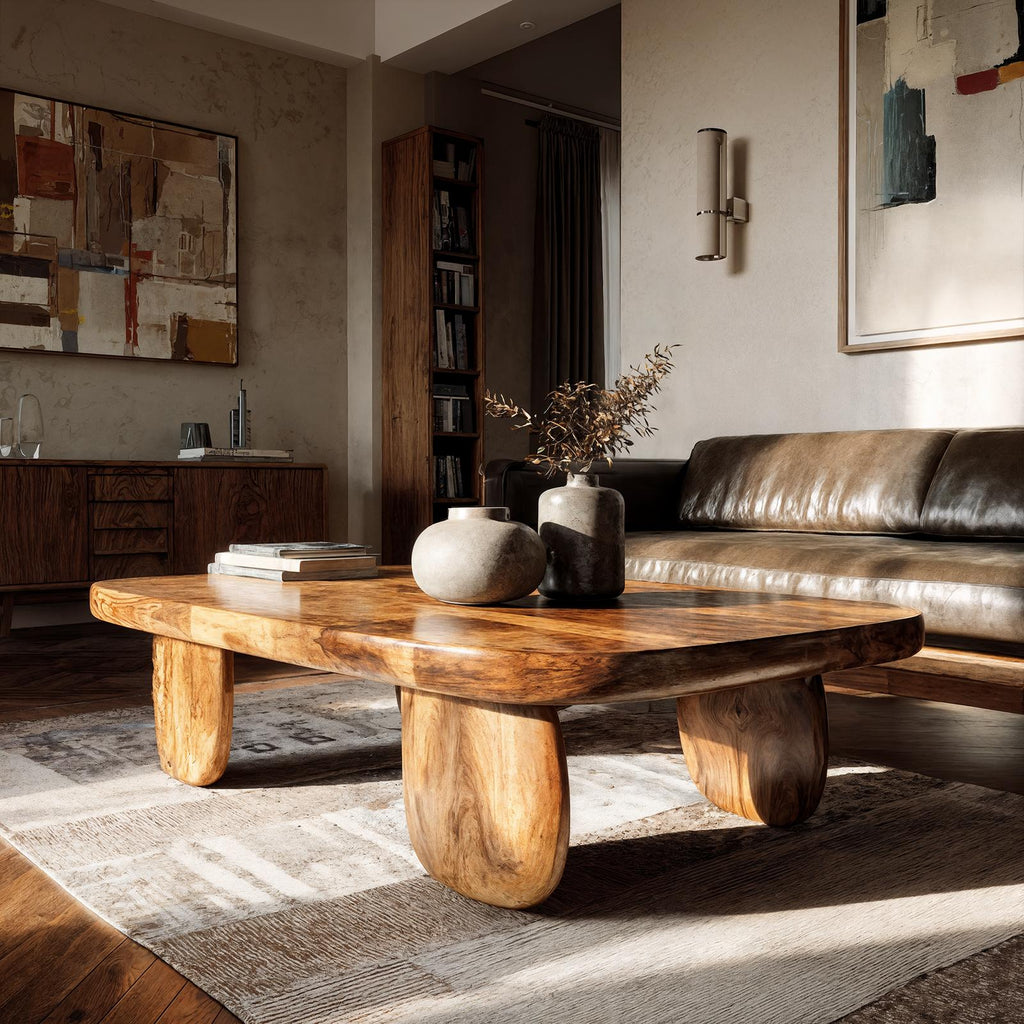 Minimal Coffee Table With Organic Pedestal Base For Living Room