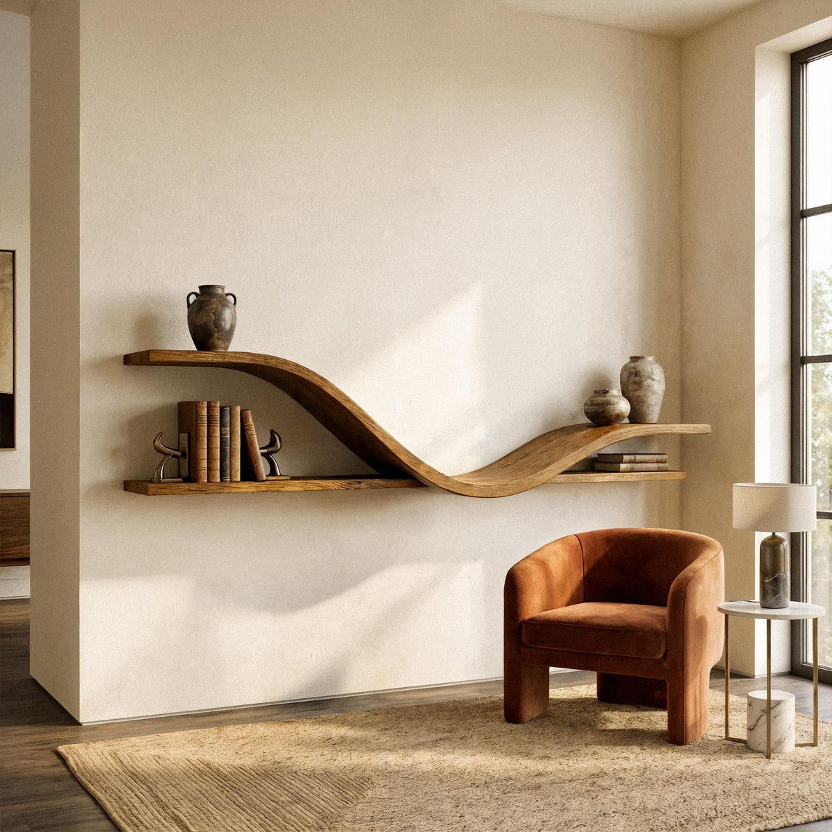Organic Modern Curved Shelf Living Room Or Hallway