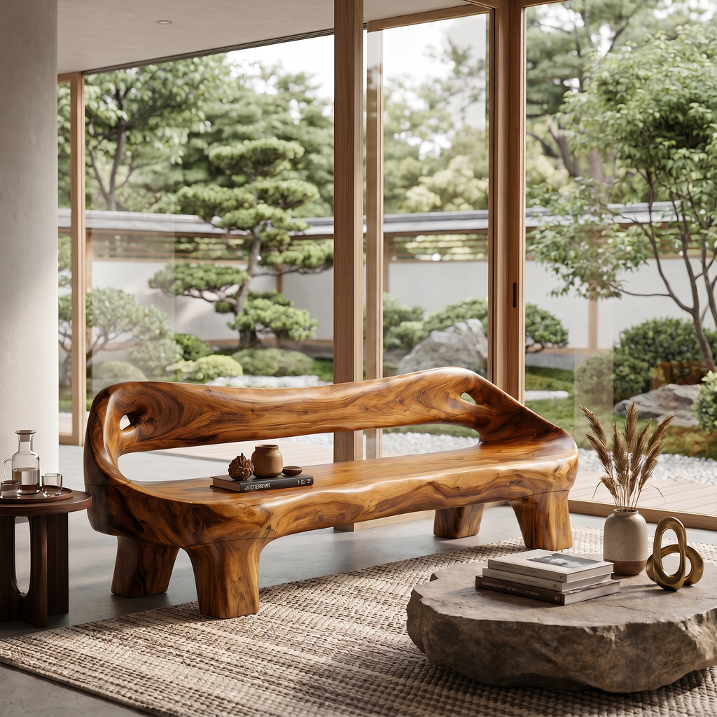 Organic Sculptural Sofa Frame, Curved Solid Wood Couch Frame & Daybed for Living Room