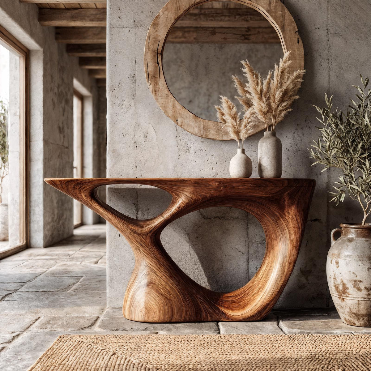 Sculptural Console Table With Curved Base For Entryway