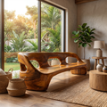 Contemporary Sculptural Sofa Frame, Curved Solid Wood Couch Frame for Modern Living Room Decor