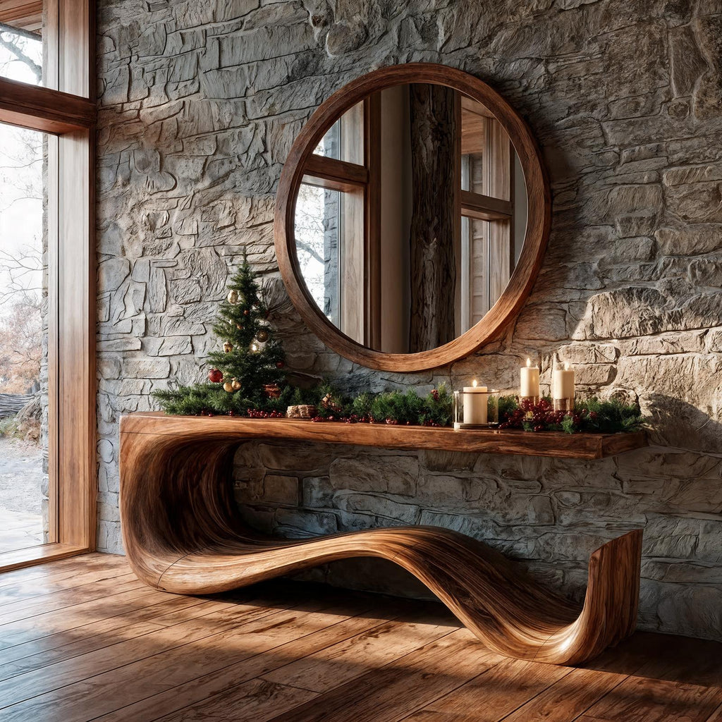 Rustic Console Table With Handcrafted Curved Wood Design For Entryway