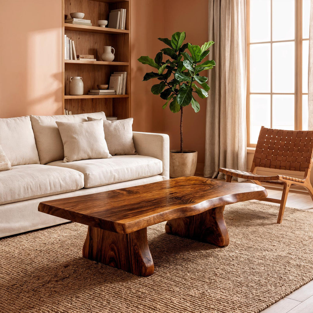 Spry Interior Sculptural Curved Coffee Table, Solid Wood Minimal Flow Center Table, Modern Living Room Accent Furniture, SINLKICF342