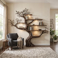 Modern Organic Tree Bookshelf, Flowing Sculptural Solid Wood Wall Mounted Floating Branch Bookcase for Living Room