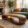 Modern Sculptural Solid Wood Coffee Table, Handcrafted Abstract Wooden Center Table for Contemporary Living Room Decor
