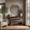 Sculptural Console Table, Solid Wood Artistic Accent Sofa Table for Elegant Living Room & Foyer