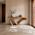 Organic Modern Sculptural Console Table, Solid Wood Curved Entryway & Living Room Accent Sofa Table