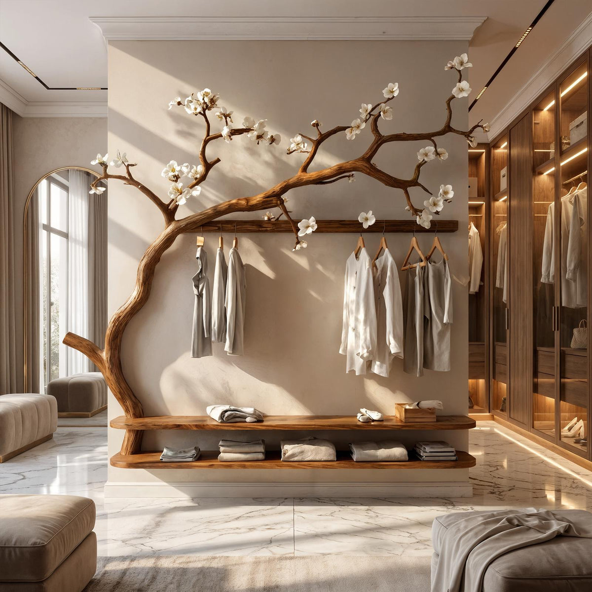 Scandinavian Tree Wardrobe Solid Wood Handcrafted Bedroom Organizer