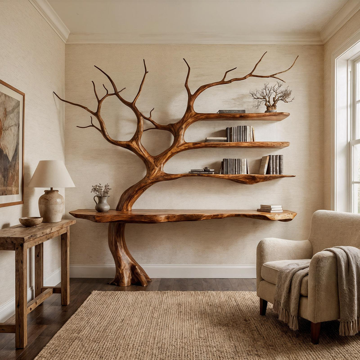 Rustic Console Table Artistic Tree Branch Reading Room