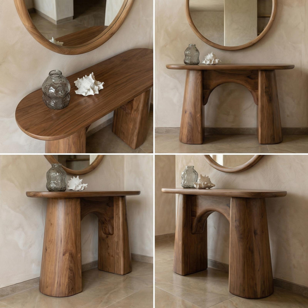 Organic Minimalist Solid Wood Console Table, Slim Entryway Table for Modern Living Room, Natural Wood Hallway Accent
