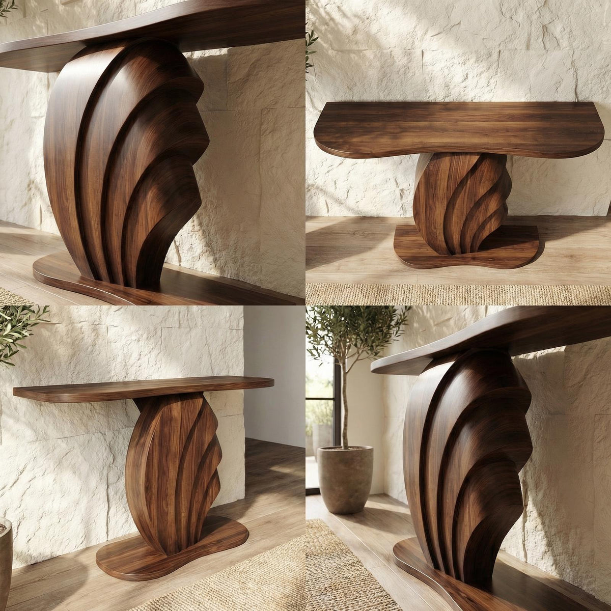 Modern Sculptural Console Table, Solid Wood Accent Sofa Table for Living Room & Entryway