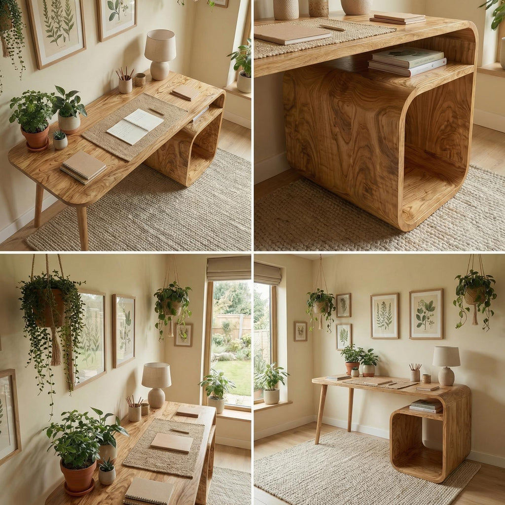 Japandi Writing Desk, Solid Wood Minimalist Computer Desk for Home Office & Bedroom