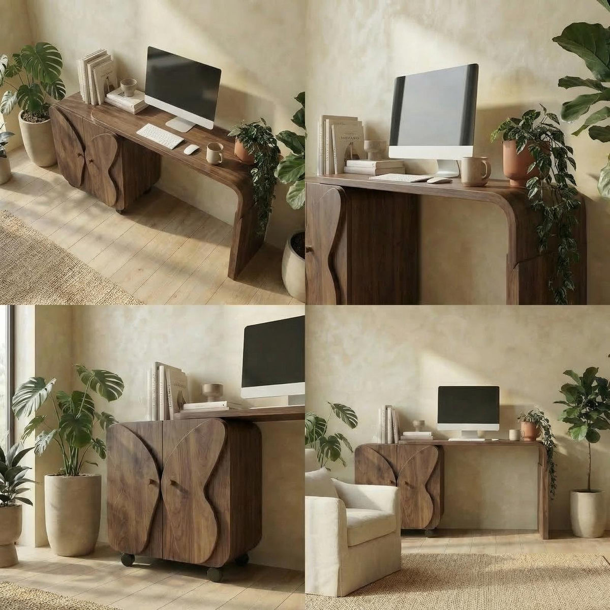 Mid Century Writing Desk, Solid Wood Computer PC Desk for Home Office & Study Room