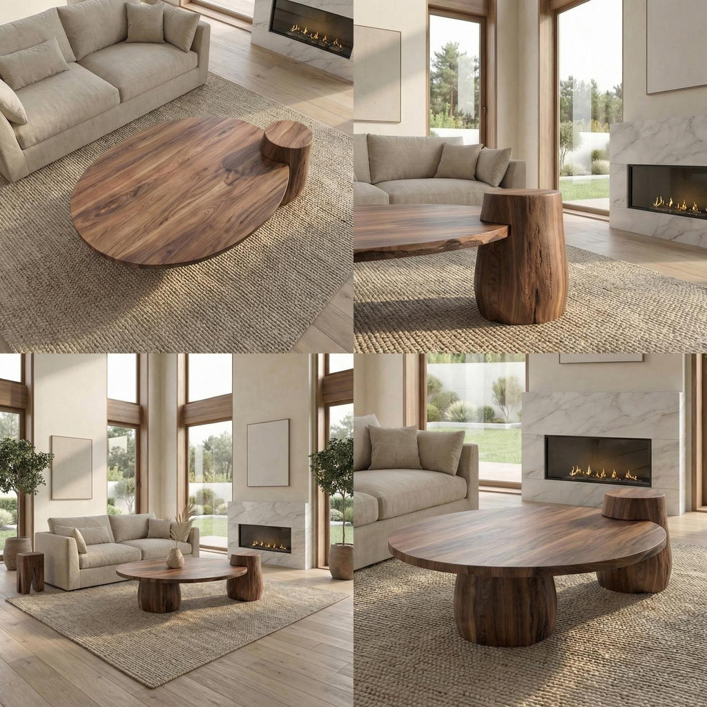 Spry Interior Rustic Coffee Table, Solid Wood Sculptural Base Accent Center Table for Living Room & Lounge, SINLSACF328