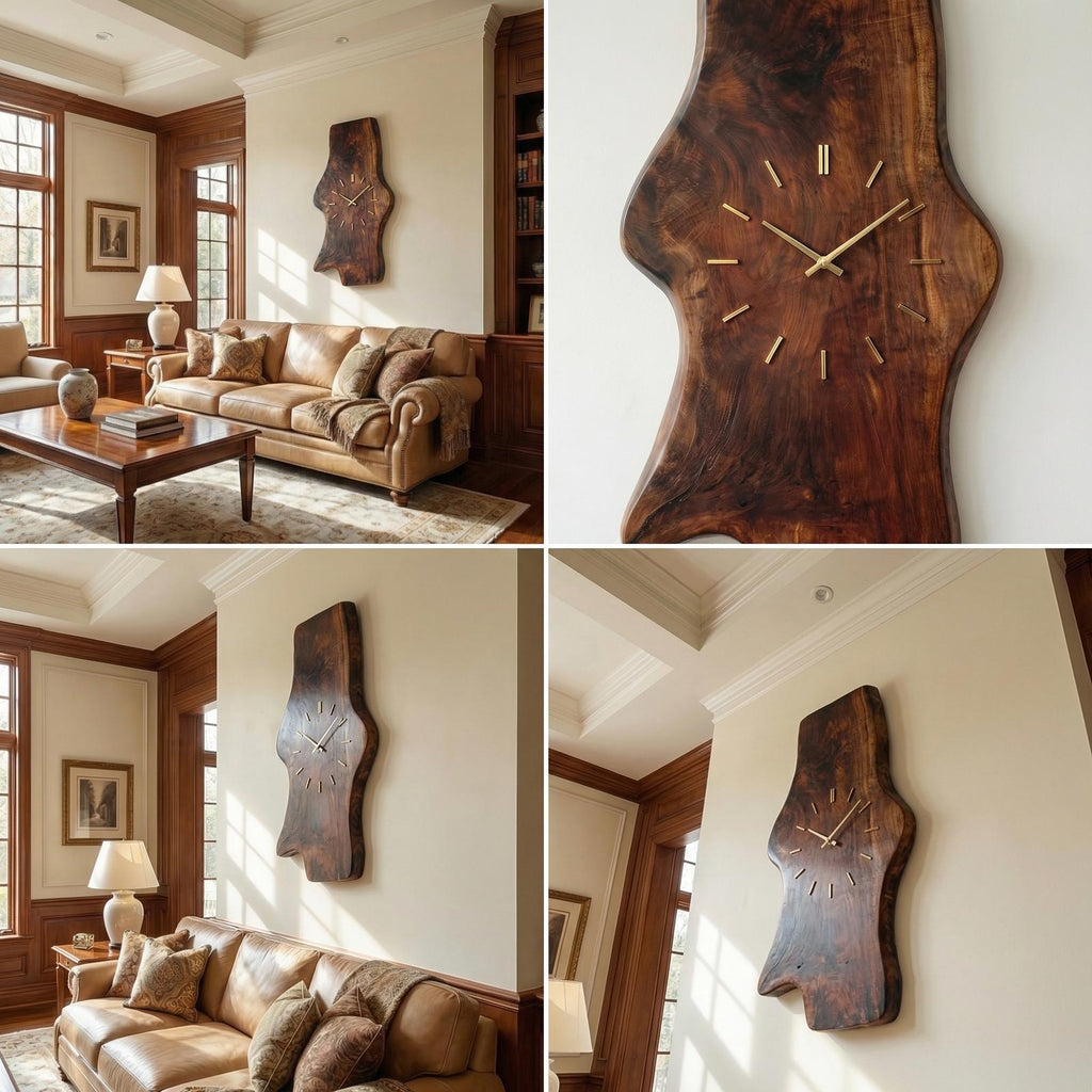 Rustic Live Edge Wood Wall Clock Solid Wood Living Room