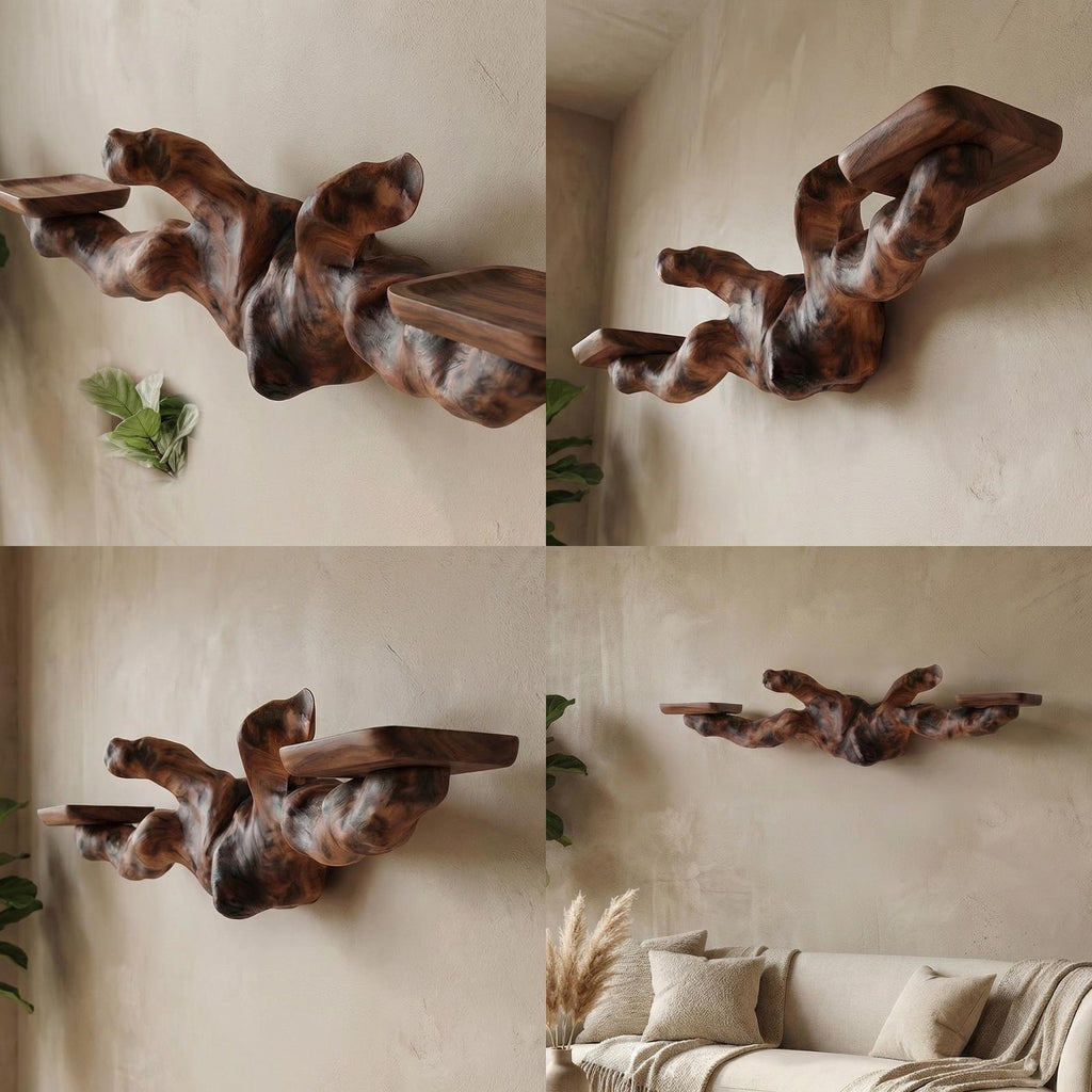 Rustic Floating Shelf, Solid Wood Wall Mounted Display Ledge for Living Room & Bedroom