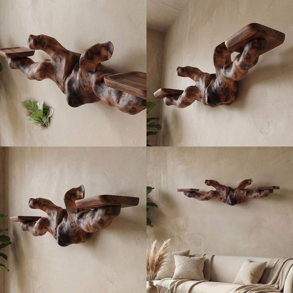 Rustic Floating Shelf, Solid Wood Wall Mounted Display Ledge for Living Room & Bedroom