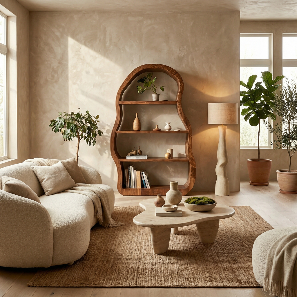 Modern Sculptural Bookshelf, Solid Wood Geometric Bookcase & Display Rack for Office, Living Room Reading Corner