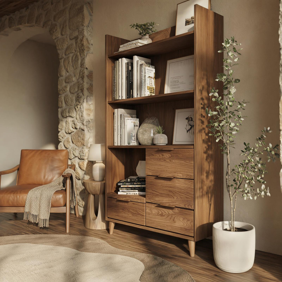 Mid Century Organizer Cabinet, Solid Wood Sideboard Credenza for Living Room, Modern Entryway Storage for Apartments