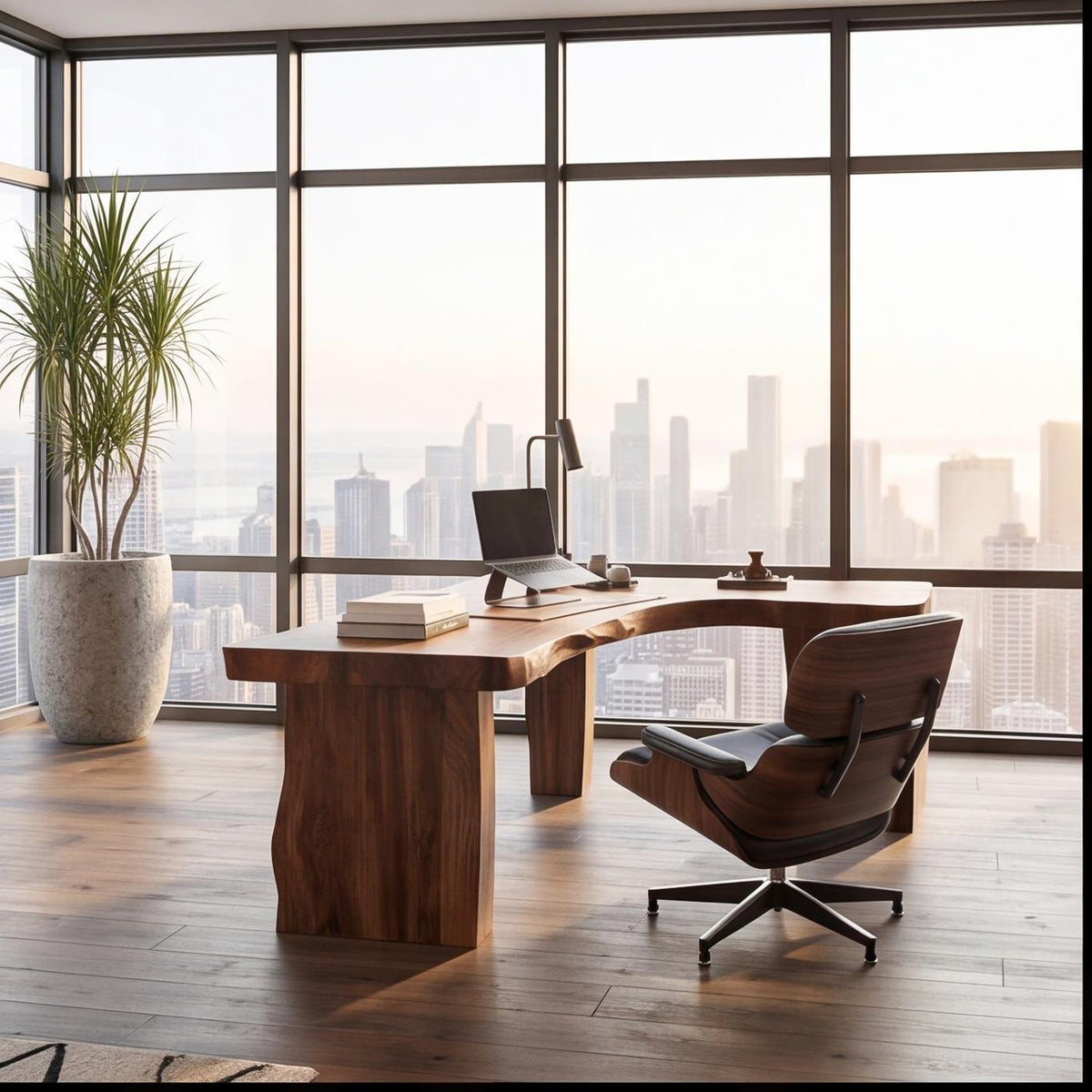 Rustic Live Edge L-Shaped Corner Desk, Handcrafted Solid Wood Executive Computer Table for Home Office