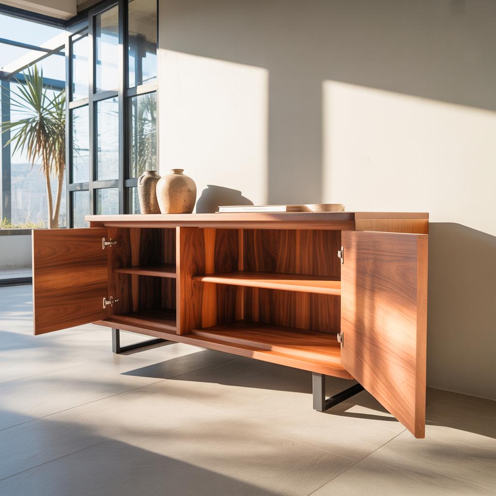 Modern Wavy Wood Sideboard Sculptural Cabinet For Entryway Or Living Room