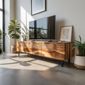 Modern Organic Wooden Sideboard, Wavy Front Solid Wood Buffet Cabinet, Artistic Credenza for Living Room