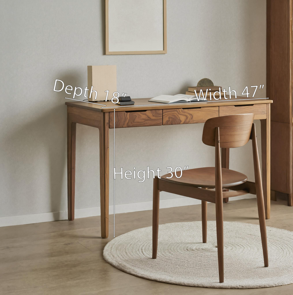 Mid-Century Solid Wood Writing Desk, Modern Handcrafted Computer Table, Study Desk for Home Office Workspace