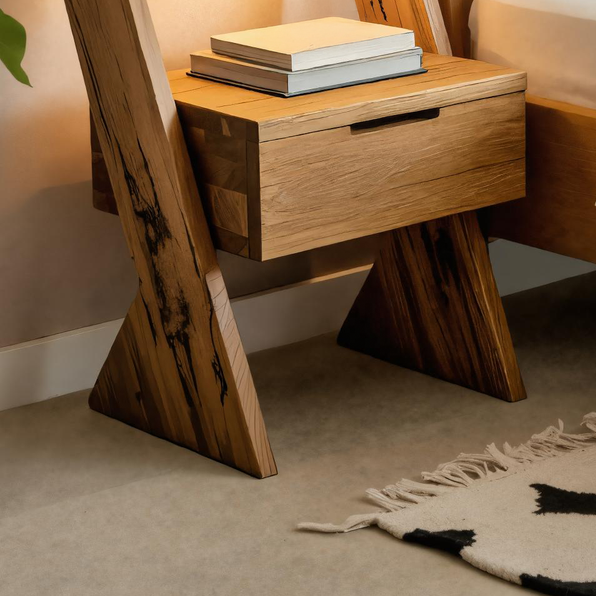Spry Interior Modern Solid Wood Nightstand with Drawer and Storage Shelf, Handcrafted Bedside Table for Bedroom Decor SITHTTNS009