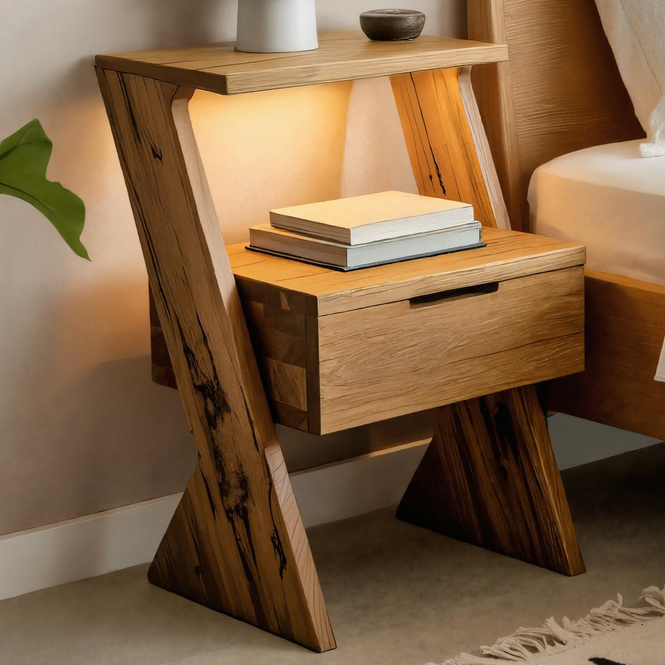 Spry Interior Modern Solid Wood Nightstand with Drawer and Storage Shelf, Handcrafted Bedside Table for Bedroom Decor SITHTTNS009