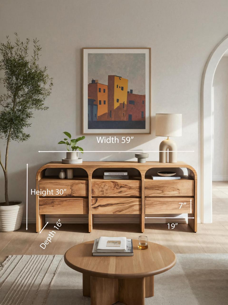 Spry Interior Modern Curved Wood Sideboard, Contemporary Buffet Cabinet & Entryway Credenza Console for Living Room, SITHTTSD001