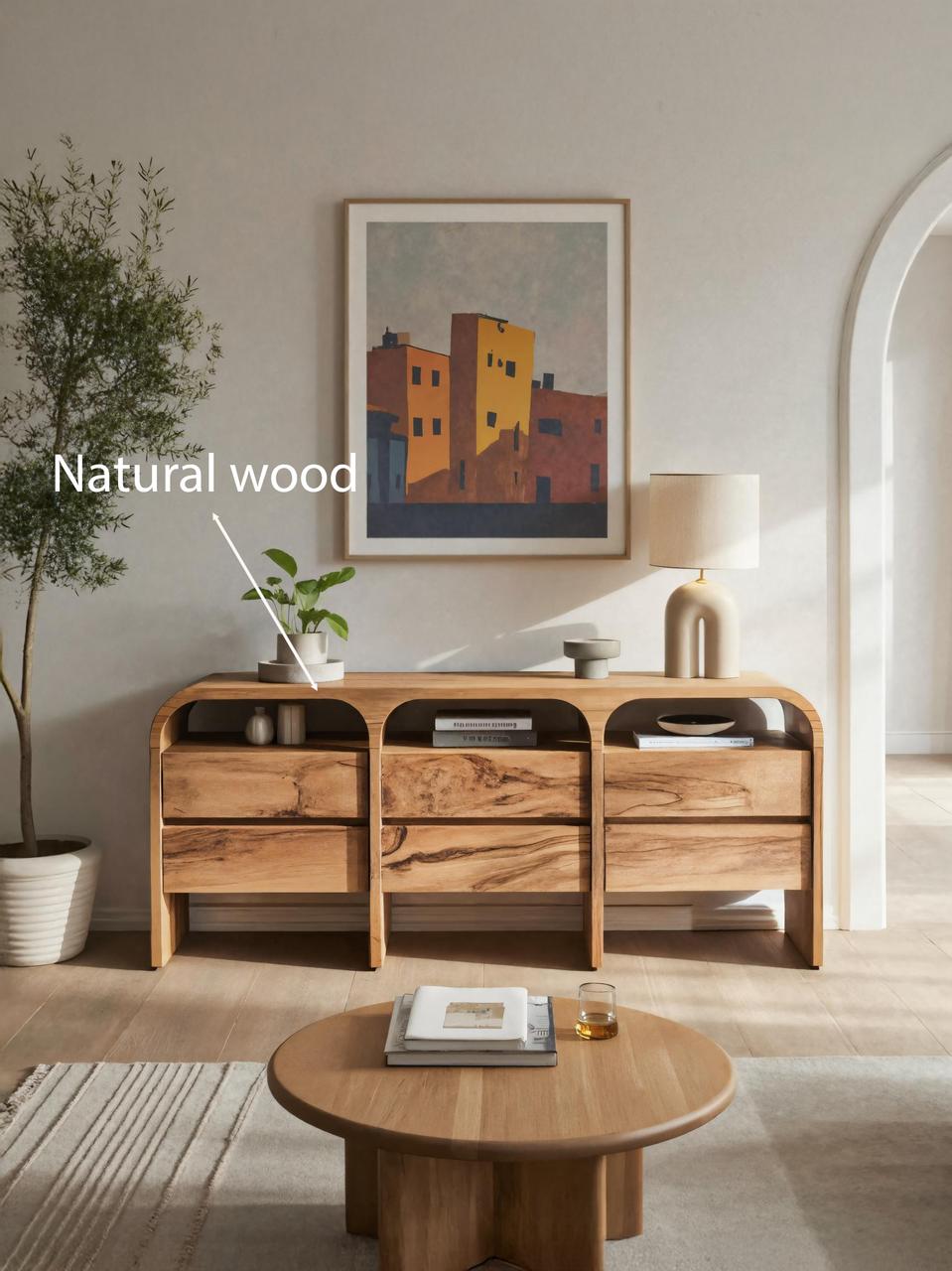 Spry Interior Modern Curved Wood Sideboard, Contemporary Buffet Cabinet & Entryway Credenza Console for Living Room, SITHTTSD001