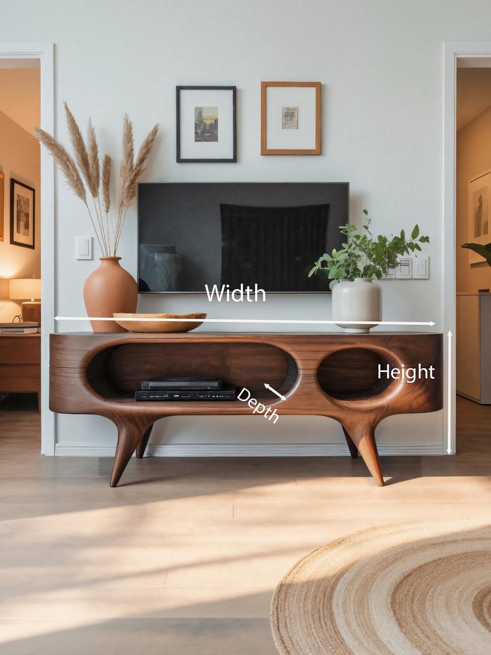 Mid Century Modern Oval TV Stand, Solid Wood Curved Media Console & Entertainment Center for Living Room