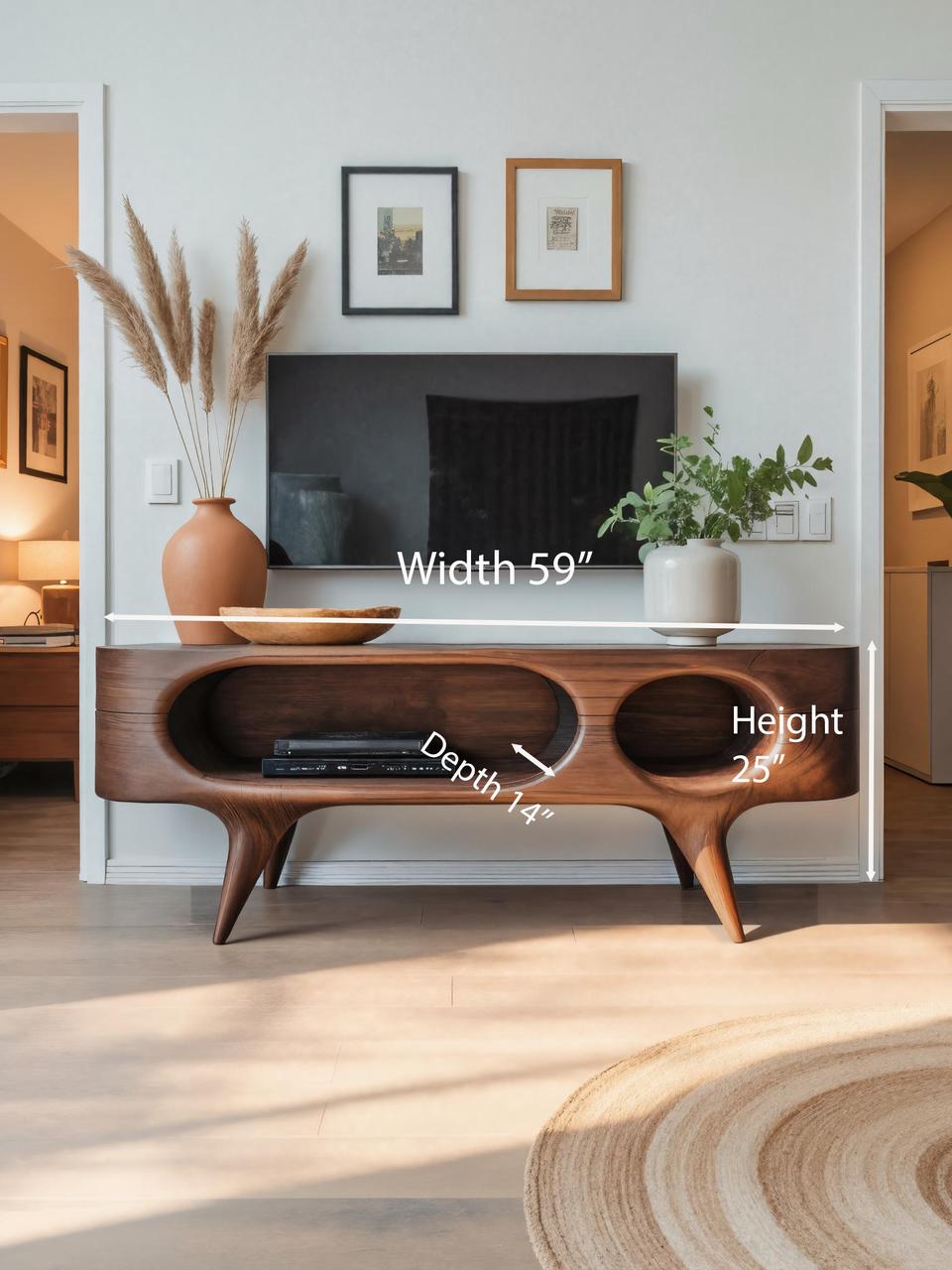 Mid Century Modern Oval TV Stand, Solid Wood Curved Media Console & Entertainment Center for Living Room