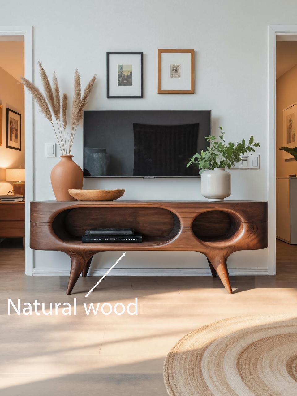 Mid Century Modern Oval TV Stand, Solid Wood Curved Media Console & Entertainment Center for Living Room