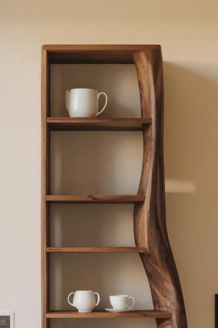 Tall Organic Bookshelf With Curved Design For Living Room Or Bedroom