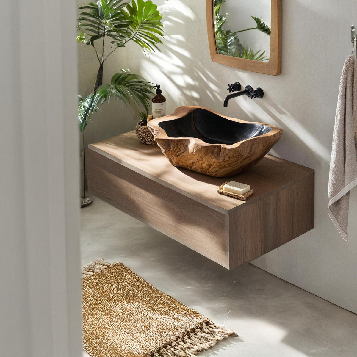 Farmhouse Solid Wood Sink For Warm Bathroom Interiors