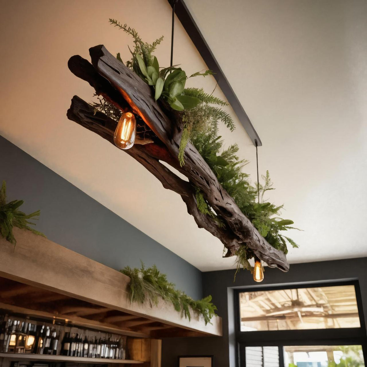 Rustic Wooden Ceiling Light With Greenery For Kitchen Or Living Room SITHTTLAM007