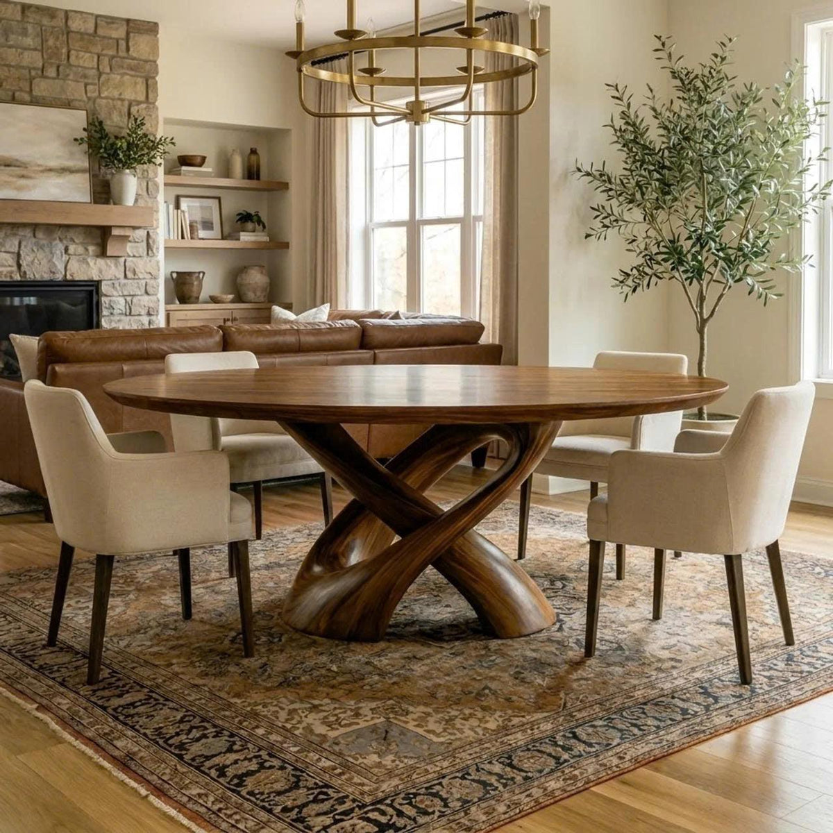Rustic Handcrafted Live Edge Dining Table, Solid Wood Slab Kitchen Table for Dining Room Decor, Model