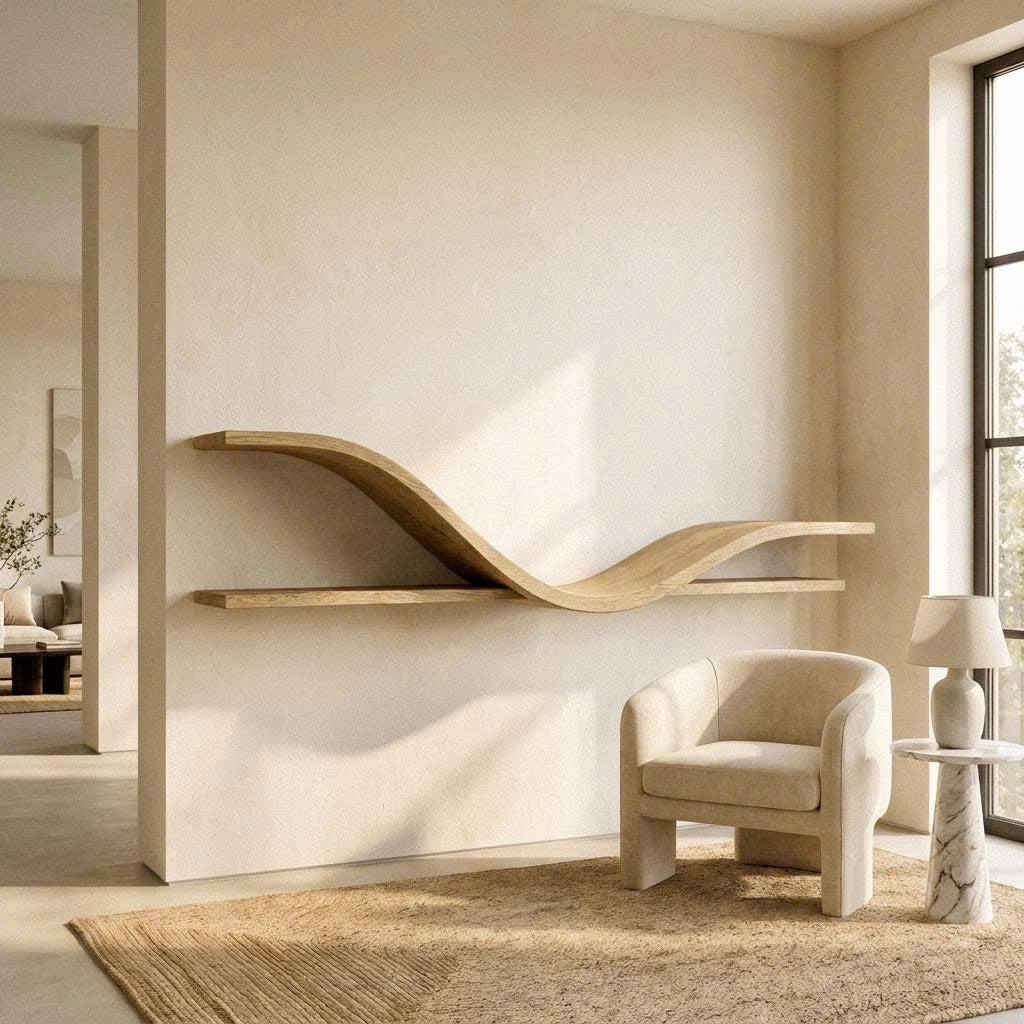 Organic Modern Curved Shelf Living Room Or Hallway