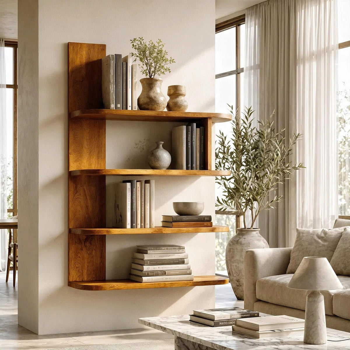 Organic Bookshelf Handcrafted Sculptural Design For Living Room