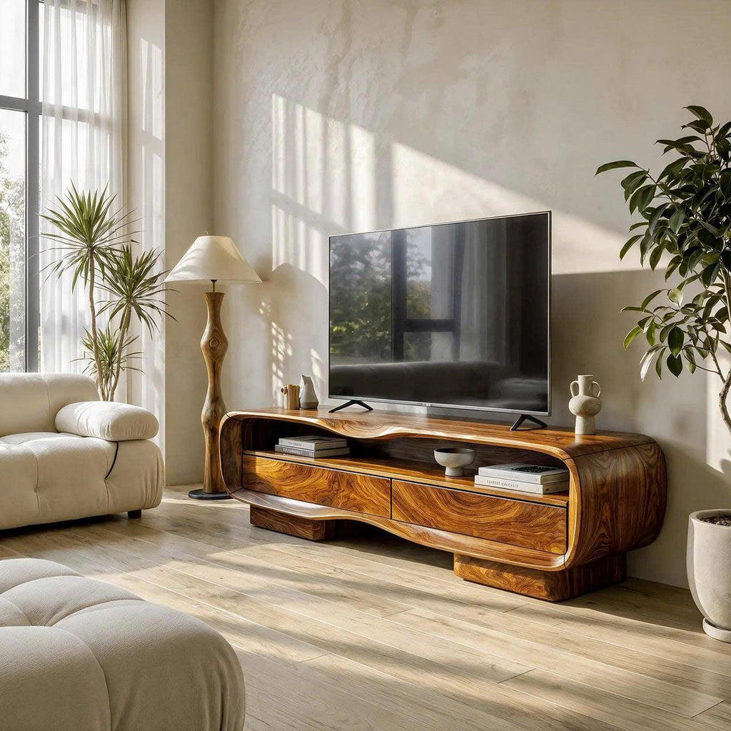 Natural Media Console With Solid Block Design For Living Room And Family Room