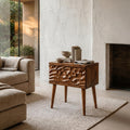 Mid-Century Modern Side Table, Carved Wood Drawer End Table & Bedside Nightstand for Bedroom