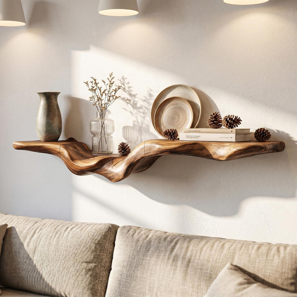 Rustic Floating Shelf With Natural Wood Flowing Form For Living Room SINLHAFL554